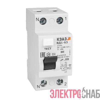 Выключатель дифференциального тока (УЗО) 2п 16А 30мА тип AC ВД1-63 2216 УХЛ4 КЭАЗ 221902