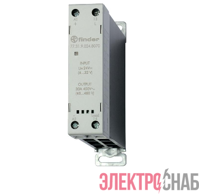 Реле модульное твердотельное выход 30А (60…440В AC) 24В DC функция "Произвольн. включ." 22.5мм клем. реле IP20 FINDER 773190248051