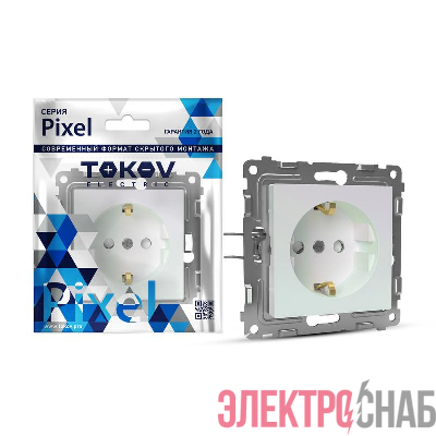 Розетка 1-м СП Pixel 16А IP20 с заземл. защ. шторки механизм перламутр. TOKOV ELECTRIC TKE-PX-R1ZSF-C04