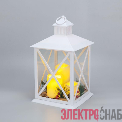 Фонарь декоративный (фигура) с тремя свечами бел. корпус 24х24х40см тепл. бел. Neon-Night 513-071