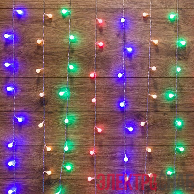 Гирлянда светодиодная "Светодиодный Дождь" 1.5х1.5м 144LED мультиколор 12Вт 230В IP20 с насадками шарики свечение с динамикой провод прозр. Neon-Night 235-049