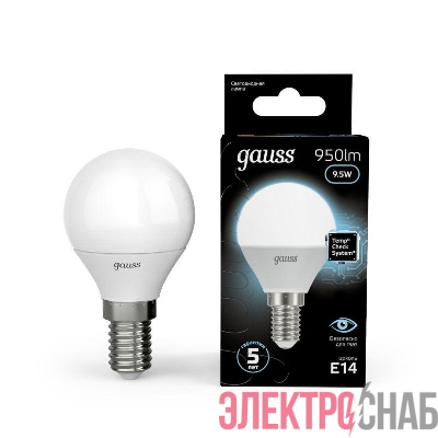 Лампа светодиодная Black 9.5Вт P45 шар 4100К нейтр. бел. E14 950лм GAUSS 105101210