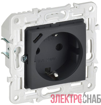 Розетка SKANDY 18Вт 16А с заземл. защ. шторки с USB C SK-R17G графит IEK SK-R14-16-U14-018-K53