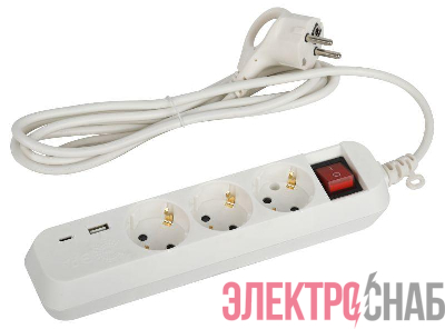 Удлинитель 3х1.5м с заземл. 10А +1xUSBA+1xUSBC с выкл. UB-3es-1.5m-USB Эра Б0052897