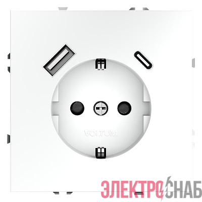 Розетка 1-м СП S70 16А с USB A+С с заземл. защ. шторки механизм бел. матов. Voltum VLS040502