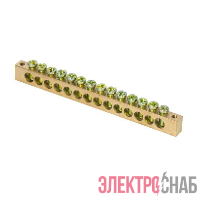 Шина PEN "ноль-земля" 8х12 14 отвер. латунь крепеж по краям PROxima EKF sn0-125-14-k