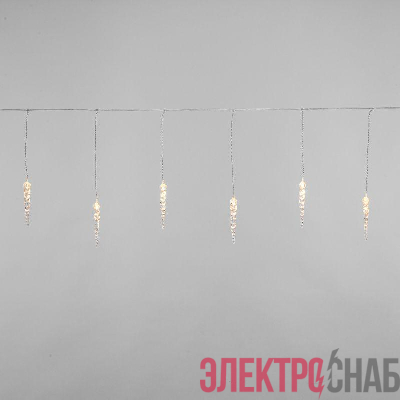 Гирлянда светодиодная "Айсикл" (бахрома) "Сосульки" 1.5х0.25м 10LED тепл. бел. 0.51Вт IP20 провод прозр. Neon-Night 303-067
