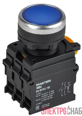 Кнопка d22мм 1НО+1НЗ MASTER с подсветкой син. IEK MI-BT60-11D-3-12-K07