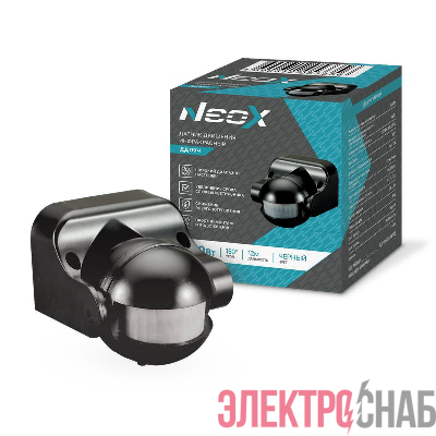Датчик движения инфракрасный ДД 09Ч 1200Вт 180град. 12м IP44 черн. NEOX 4690612053356