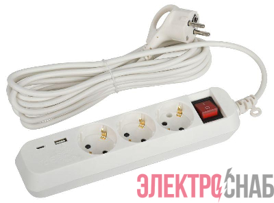 Удлинитель 3х5м с заземл. 10А 1xUSBA+1xUSBC с выкл. UB-3es-5m-USB Эра Б0052899