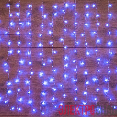 Гирлянда светодиодная "Светодиодный Дождь" 1.5х1м 96LED син. 8Вт 230В IP20 свечение с динамикой с контроллером провод прозр. Neon-Night 235-023