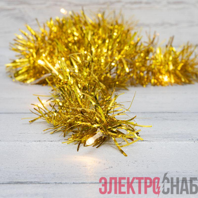 Гирлянда светодиодная "Мишура" 1.5м 10LED зол. тепл. бел. 0.1Вт IP20 провод ПВХ прозр. элементы питания 2хAA (не в компл.) Neon-Night 304-012