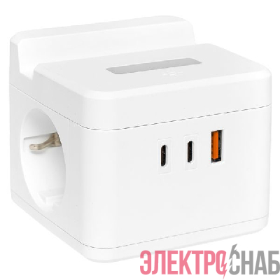 Удлинитель "Куб" 2х1.3м USB + 2Type C с быстрой зарядкой подставкой под телефон и ночником 1кв.мм EKF UBA-CUB-2-FC