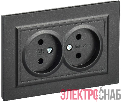 Розетка 2-м СП BRITE РС12-2-БрЧ 10А в сборе без заземл. без защ. шторок черн. IEK BR-R20-10-K02-F