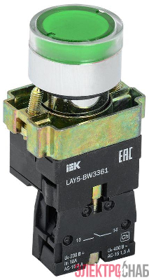 Кнопка LAY5-BW3361 1НО с подсветкой зел. IEK BBT50-BW-K06