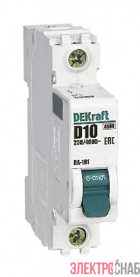 Выключатель автоматический модульный 1п D 10А 4.5кА ВА-101 DEKraft 11101DEK