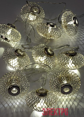 Гирлянда светодиодная &amp;amp;amp;quot;Фонарики&amp;amp;amp;quot; хром 5х3см 10LED тепл. бел. 1.8+0.3м КОСМОС KOC_GIR-B120