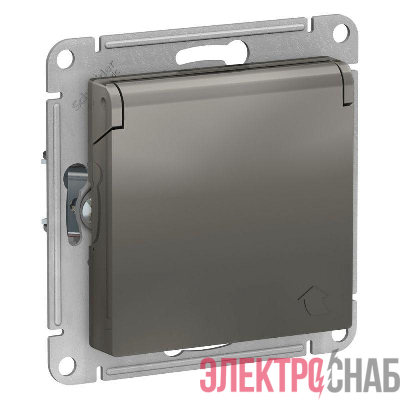 Розетка 1-м СП AtlasDesign 16А IP20 с заземл. защ. шторки с крышкой механизм сталь SE ATN000946