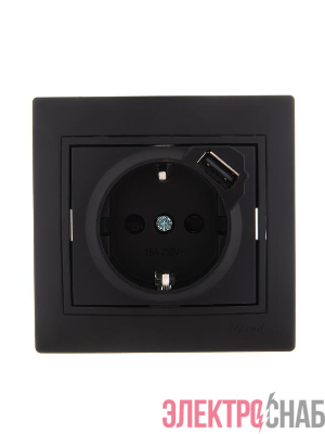 Розетка 1-м СП Mira 16А с заземл. + USB разъем черн. бархат LEZARD 701-4242-181
