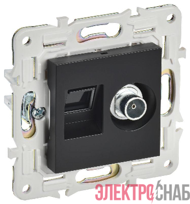 Розетка двойная TV+RJ45 кат.6E SKANDY SK-A15Bl черн. IEK SK-AK20-2-K02