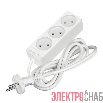 Удлинитель 3х1.5м без заземл. 10А IP20 2.2кВт ПВС 2х0.75 бел. DOMTOK 2370