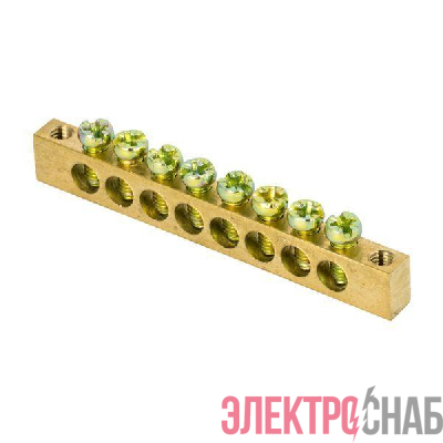 Шина PEN &quot;ноль-земля&quot; 6х9 8 отвер. латунь крепеж по краям PROxima EKF sn0-63-08-k