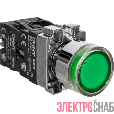 Кнопка управления NP2-BW3361 плоская 1НО AC/DC230В(LED) IP40 (R) зел. CHINT 574077
