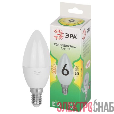 Лампа светодиодная GREEN LINE B35-6W-830-E14 GL 6Вт свеча 3000К свет тепл. E14 Эра Б0067122