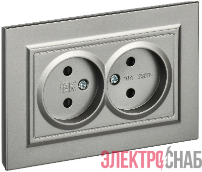 Розетка 2-м СП BRITE РСш12-2-БрС 10А в сборе без заземл. защ. шторки сталь IEK BR-R23-10-K46-F