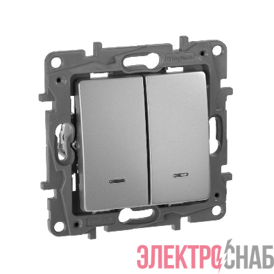 Выключатель 2-кл. СП Etika 10А IP20 250В 10AX с подсветкой/индикацией авт. зажимы механизм алюм. IEK 672404