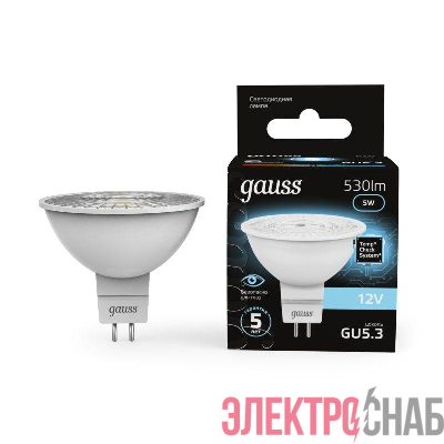 Лампа светодиодная Black 5Вт MR16 софит 4100К нейтр. бел. GU5.3 530лм DC 12В GAUSS 201505205