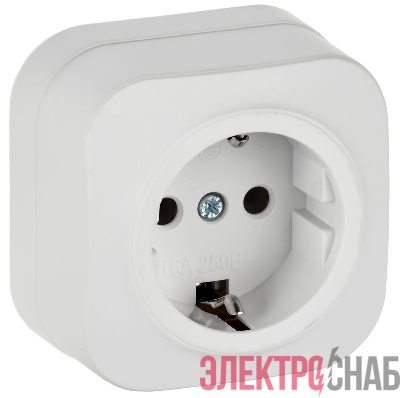 Розетка ОП GLORY РС20-3-ХБм 16А с заземл. без защ. шторок бел. матов. IEK ERH11-K01M-16
