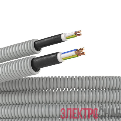 Электротруба ПВХ гибкая гофр. d20мм сер. с кабелем ВВГнг(А)-LS3х1.5кв.мм РЭК "ГОСТ+" (уп.100м) DKC 9L920100