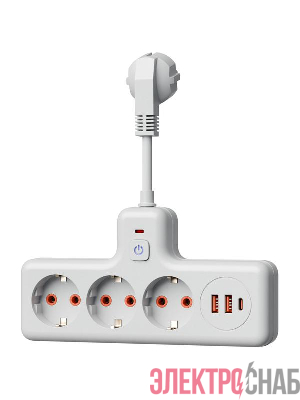 Удлинитель с сетевым фильтром 3х0.3м 10А 2USB + 1USBC 2500Вт ПВС 3х1 компакт бел. КОСМОС FRKsm0.3m-3g(W)USB