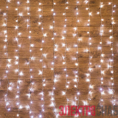 Гирлянда светодиодная "Светодиодный Дождь" 1.5х1.5м 144LED холод. бел. 12Вт 220-240В IP20 с контроллером провод прозр. Neon-Night 235-035