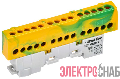Шина PE "земля" изол. на универс. держ. 6х9-14-ЖЗ TEKFOR IEK TF-NN10-14-KL-K52