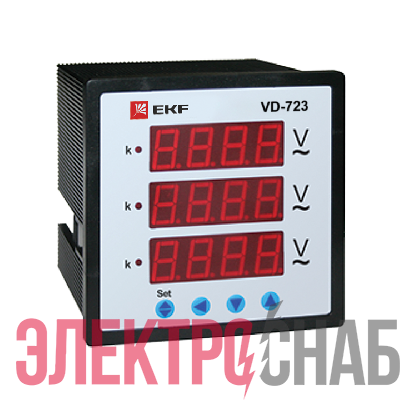 Вольтметр цифровой VD-723 на панель 72х72 трехфазный EKF vd-723