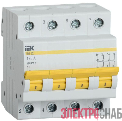 Выключатель нагрузки (мини-рубильник) ВН-32 4Р 125А IEK MNV10-4-125