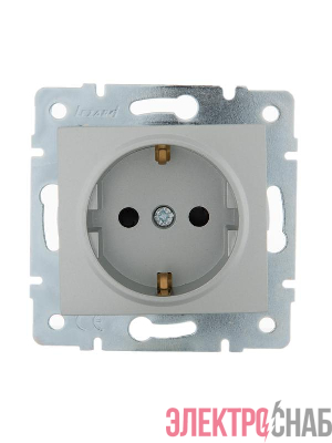 Розетка 1-м СП Karina с заземл. защ. шторки термопласт механизм матов. серебр. LEZARD 707-4388-124B