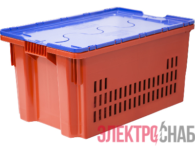 Ящик п/э 600х400х300 дно сплошное, стенки перфорированные, Safe PRO цв. красный с синей крышкой 602-1 SP м 602-1 SP м