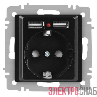 Розетка 1-м СП Accent 6-410-05 16А IP20 250В P+E Schuko + 2хUSB защ. шторки антрацит Intro Б0063698