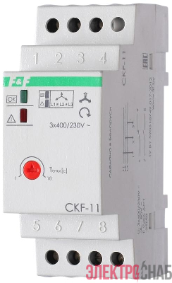 Реле контроля фаз для сетей с изолированной нейтралью CKF-11 (монтаж на DIN-рейке 35мм; регулировка задержки отключения; контроль чередования фаз; 3х400В 8А 1Z 1R IP20)(аналог ЕЛ-11Е) F&F EA04.004.003