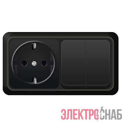 Блок ОП Олимп 2-кл. выкл. 10А + роз. с заземл. 16А 220В горизонт. черн. Universal 7946810