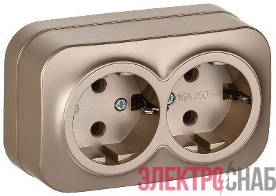 Розетка 2-м ОП GLORY РС22-3-ХШм 16А с заземл. без защ. шторок шампань матов. IEK ERH21-K37M-16