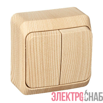 Выключатель 2-кл. ОП Этюд Дача 10А IP20 с подсветкой сосна SE BA10-006D