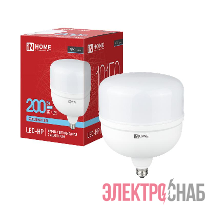 Лампа светодиодная LED-HP-PRO 200Вт 6500К E27 с адаптером E40 19150лм 230В IN HOME 4690612066547