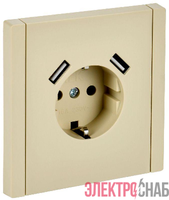 Розетка FORTE&PIANO FP445 16А USB A+A 3.1А с заземл. защ. шторки винт. крепл. ваниль IEK FP-R14-16-U21-D31-K10