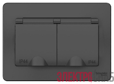 Розетка 2-м СП Blanca 16А IP44 250В с заземл. защ. шторки с крышкой антрацит SE BLNRS441126