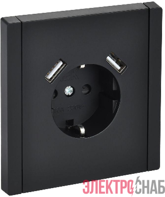 Розетка FORTE&PIANO FP145 16А USB A+A 3.1А с заземл. защ. шторки винт. крепл. черн. IEK FP-R14-16-U21-D31-K02