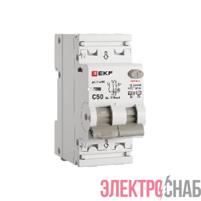 Выключатель автоматический дифференциального тока 2п (1P+N) C 50А 300мА тип AC 6кА АВДТ-63N (S) селект. (электрон.) PROxima EKF D63N26ES50C300